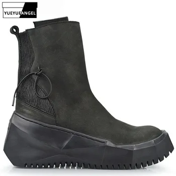 

Punk Style Hot Sale Mens Creeper Round Toe Slip On Boots Male Shoes Winter High Top Footwear Vintage Plus Size 38-44 Black