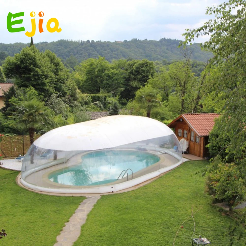 Outdoor customized transparent inflatable pool dome with covered ceiling from China inflatable pool cover factory:  Model Number: PL Type: Pool Material: PVC Design: Large Outdoor Inflatable Recreation Age Range: > 8 years old Name: inflatable pool cover Dome Material: 0.9mm pvc tarpaulin + 1.0mm pvc 