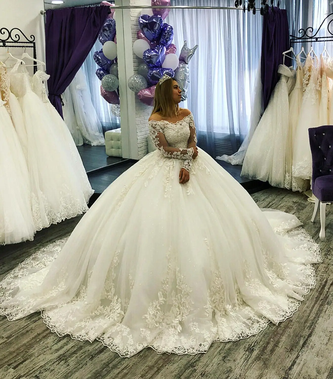 Свадебное платье Vestido De Noiva Mariage свадебные платья бальное платье с длинным рукавом Пышное Тюлевое кружевное платье с аппликацией на заказ FR01