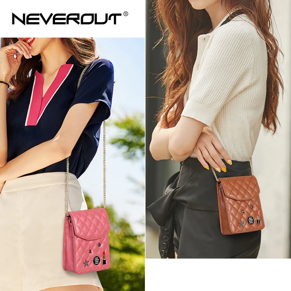 Женская мини сумка NEVEROUT Классическая стеганая мессенджер из сплит кожи через