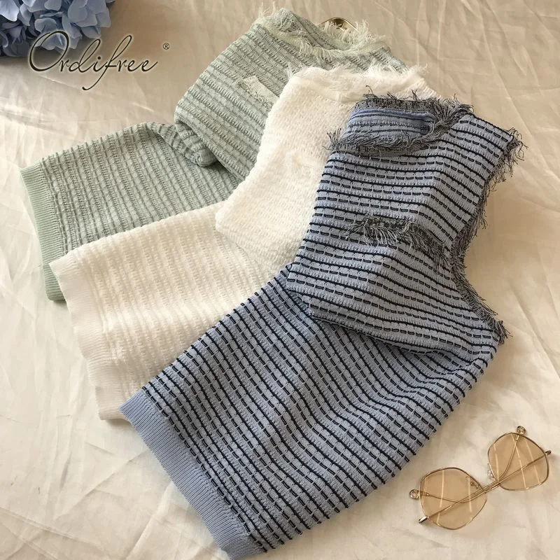 

Ordifree 2020 New Spring Summer leeveless Tank Top Women Knitted Top Tees Tassel Camisole Knit Camis Vest Top