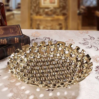 

Professional Electroplating Ceramic Plates Craft Gift Ornaments High Quality Ceramica Crafts Large Fruit Dinner Plate Tableware