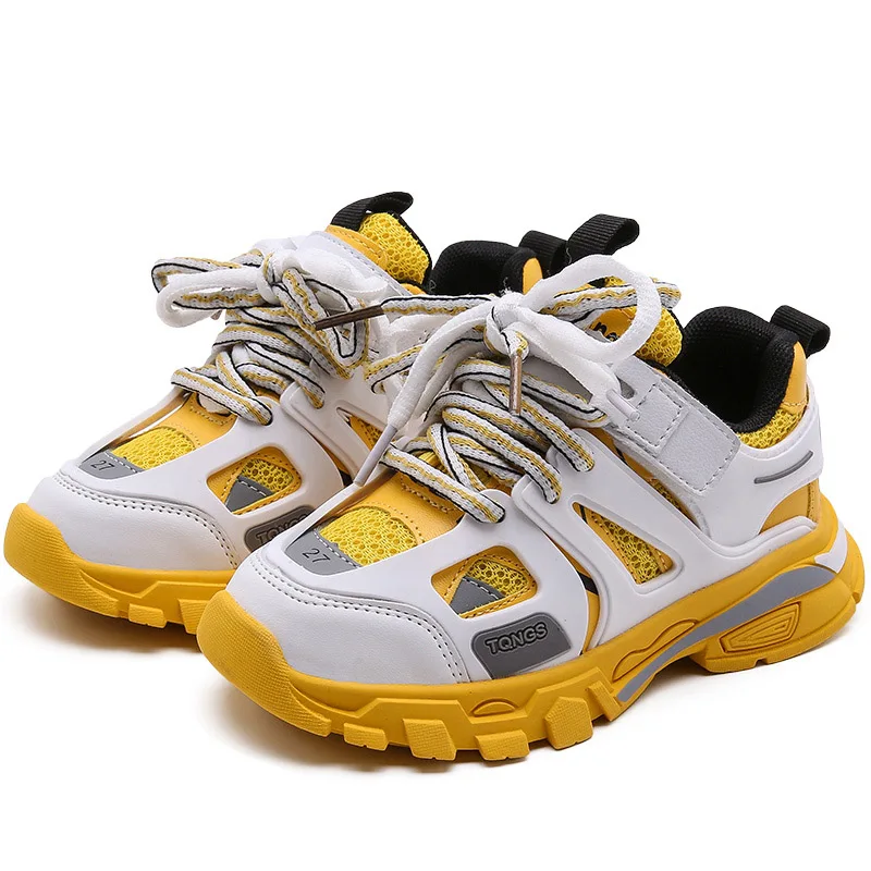 Детская обувь; Новинка года; повседневная обувь для бега для маленьких мальчиков; модные черные брендовые кроссовки для детей; дышащая Спортивная обувь для девочек - Цвет: Цвет: желтый