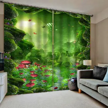 

Green curtains landsape forest curtain 3D Window Curtain Dinosaur print Luxury Blackout For Living Room