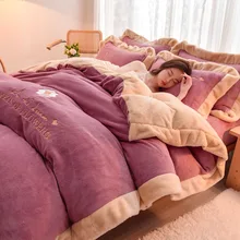 Super Dicke Winter Bettwäsche Set Luxus Warme Doppelseitige Samt Bettbezug Sets Schlafzimmer Bettwäsche Set Königin King Size Home textil