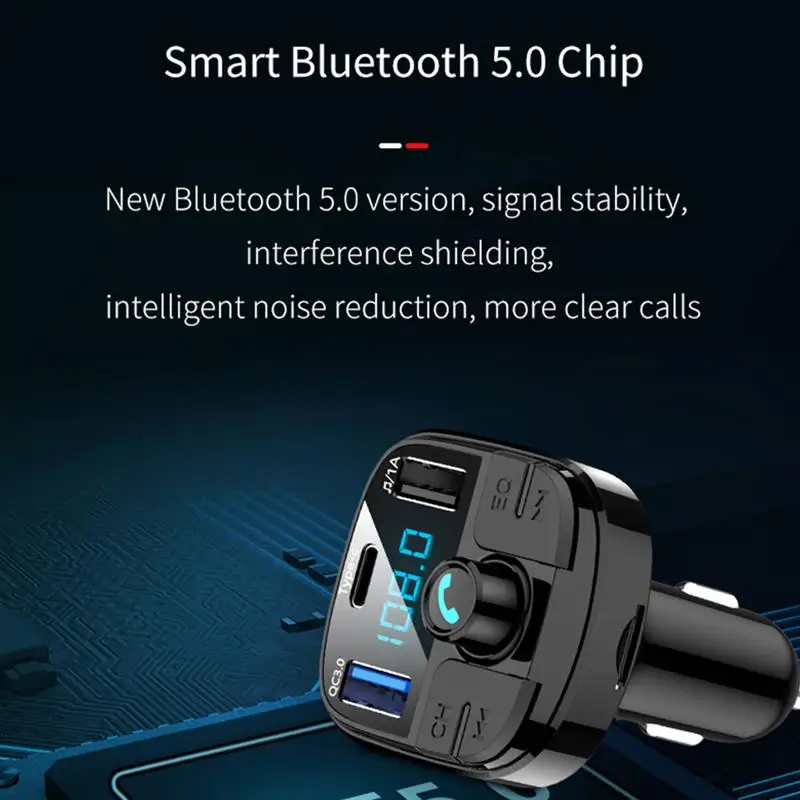 Onever Bluetooth 5,0 fm-передатчик QC3.0 автомобильный комплект MP3 модулятор быстрой зарядки автомобильное зарядное устройство двойной USB стабильный автомобильный аксессуар