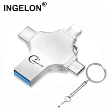 Флешка для iphone 4 в 1 8 ГБ 16 ГБ 32 ГБ 64ГБ 128ГБ 256ГБ USB 3,0 Металлический Флешка дропшиппинг OTG Cle USB3.0 с логотипом DIY свадебные подарки для гостей For iPad ios флешка для iphone Se X