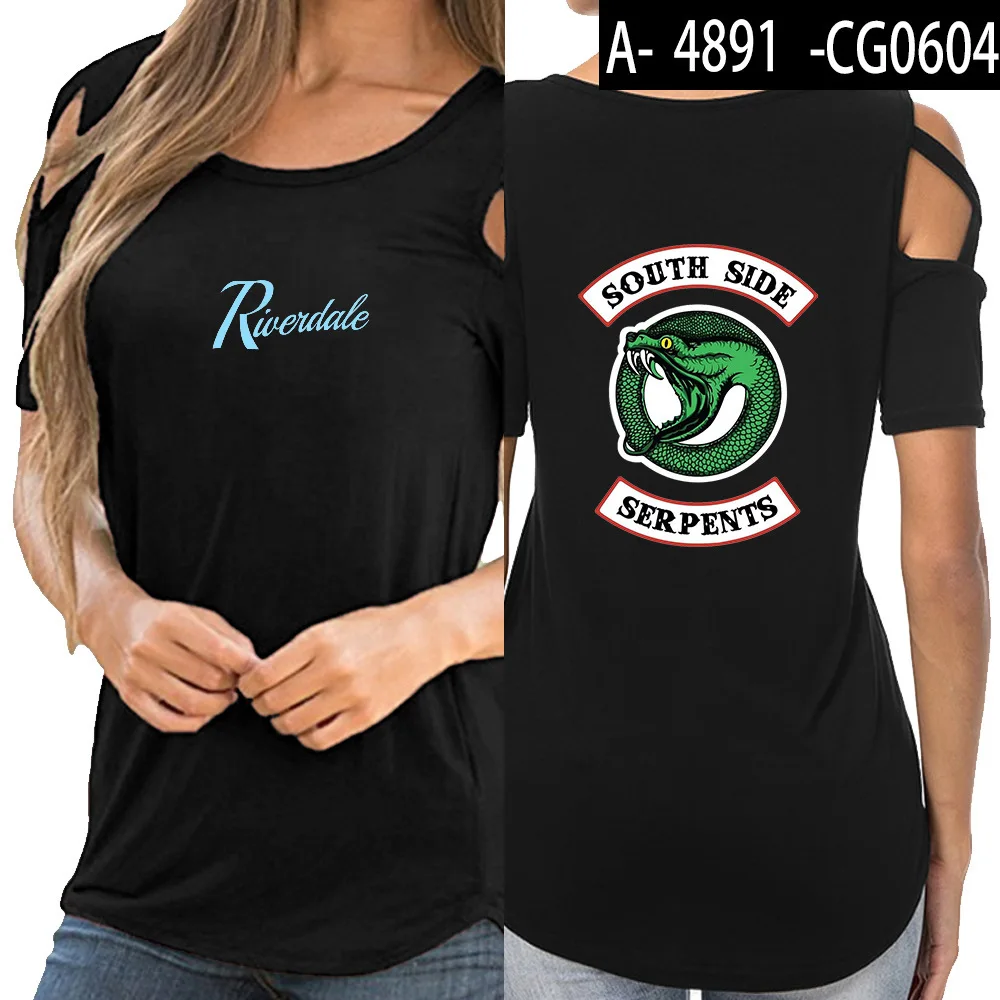 Футболка с ривердейлом летние топы женские SouthSide Serpents Jughead сексуальные с открытыми плечами хлопок с коротким рукавом женская футболка уличная - Цвет: 006