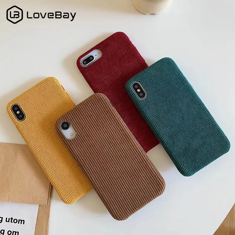 

Lovebay Plush Phone Case For iPhone X XR XS Max 7 8 6 6s Plus Cloth Texture Fabric Canvas Solid Color Cases Soft PU Back Cover