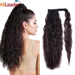 High Quality 22 inch Synthetic Ponytail Realist Wavy Coily Ponytail Curly Ombre Tail Wrap Hair Extensions Black Blonde Brown