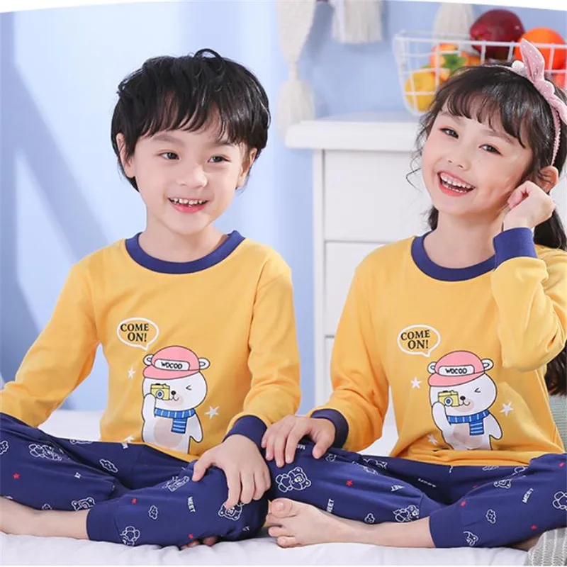 

2020 new year cartoon girl pajamas cute boy children pajamas long sleeve cotton 2 piece pajamas set baby casual clothes pajamas