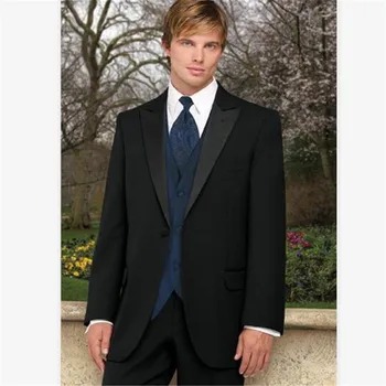 

New Classic Men’s Suit Smolking Noivo Terno Slim Fit Easculino Evening Suits For Men Black Lapel Best Man Groomsmen Prom Form Br