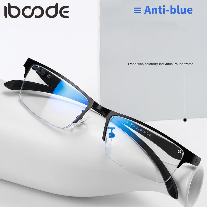 

iboode Half Frame Anti Blue Light Glasses Men Women Retro Flat Mirror Eyeglasses Frames Myopia Optical Spectacle Unisex Eyewear