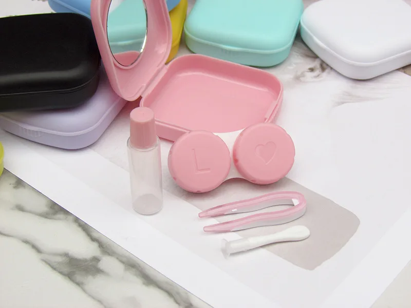 1pcs/2pcs Girl Solid Contact Lens Container with Lens Tweezers Mirror Women Contact Lens Cases Box Kit Set Eyewear Accessories