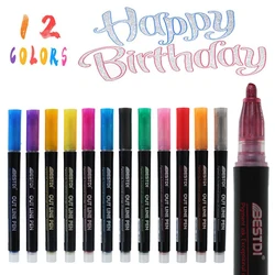 Bolígrafo de doble línea de 8/12 colores, rotuladores fluorescentes de contorno para tarjeta de regalo, escritura, dibujo, manualidades artísticas DIY