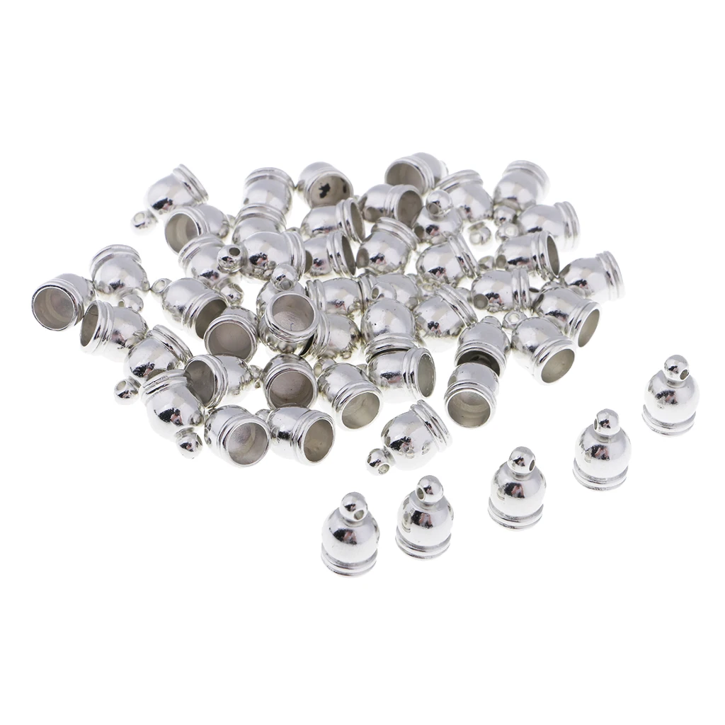 50 Pieces Silver Jewelry Tassel Caps Cord End Caps Tassel Crimp Connectors 6mm