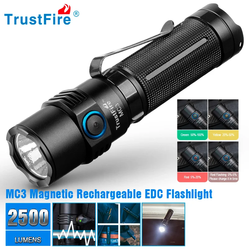 Высокомощный перезаряжаемый светодиодный фонарик Trustfire Mc3 2500 люмен Cree Xhp 50 Led 21700