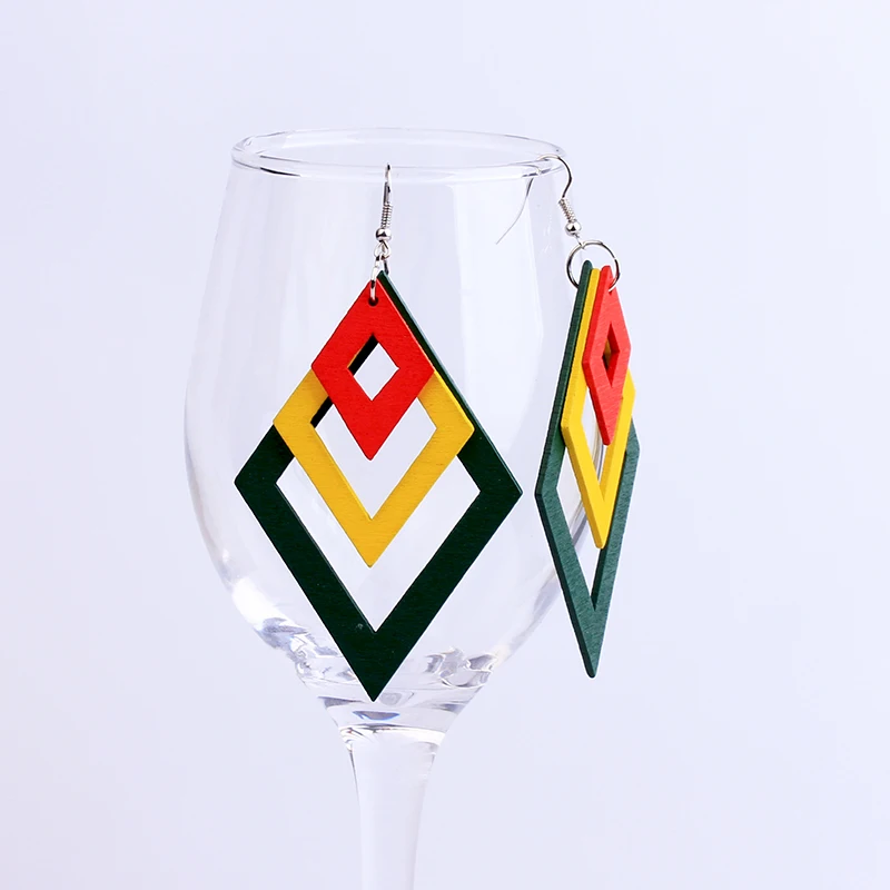 YAMEGA Large Multilayer Natural Wooden Earrings Long StaColorful Africa Drop statement Earring For Women Lady Girls 2019 New