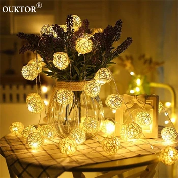 

Christmas Rattan Ball LED String Lights 6M 40Leds Fairy Light Holiday Garland Lights for Home Party Holiday Wedding Decoration