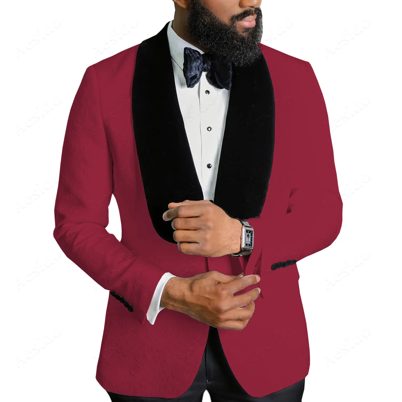 Aesido, мужские куртки, повседневные, цветочный блейзер, для выпускного, Txuedos, шаль, с отворотом, формальные, вечерние, свадебные, для жениха - Цвет: Бургундия