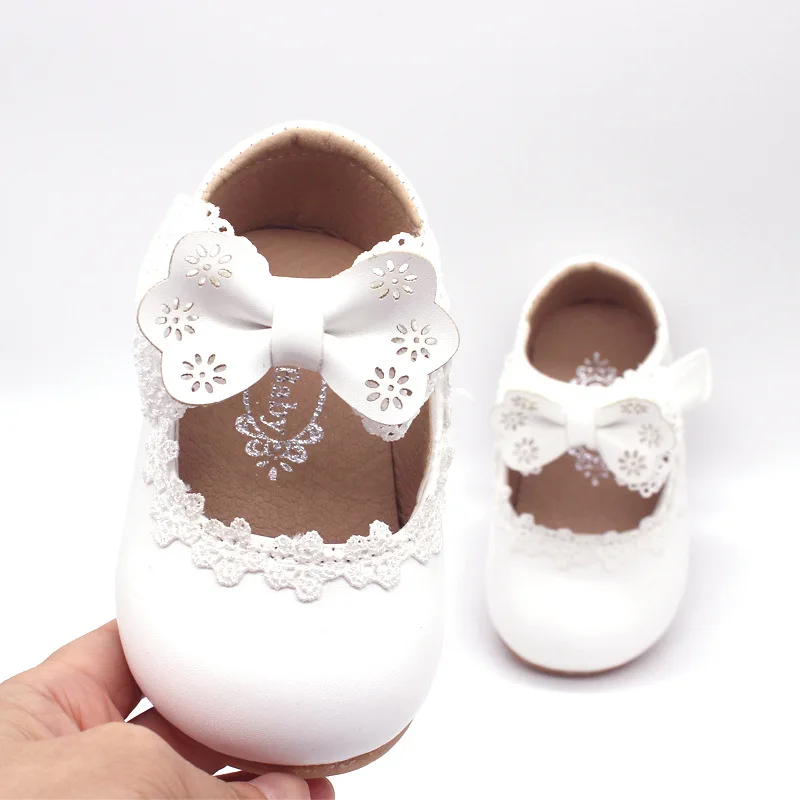 Zapatos de cuero con lazo pequeño para niñas, zapatos de encaje blanco y rosa para fiesta, vestido de boda, novedad de 2021