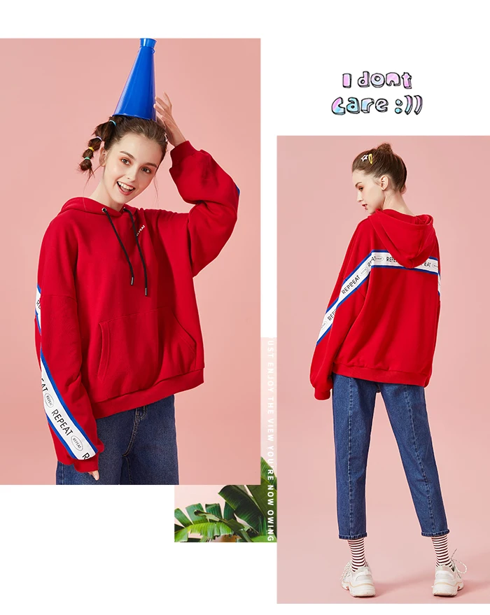 Semir толстовки для женщин молодых весна и осень мода свободные тонкие плеча Блузка корейский Письмо печати с капюшоном bf ветер