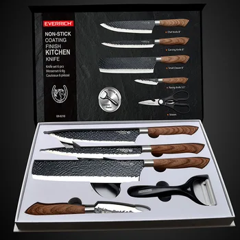 Coltelli da cucina in acciaio inossidabile Set di strumenti Coltello da cucina forgiato Forbici Pelapatate in ceramica Chef Affettatrice Nakiri Paring Coltello Confezione regalo 1
