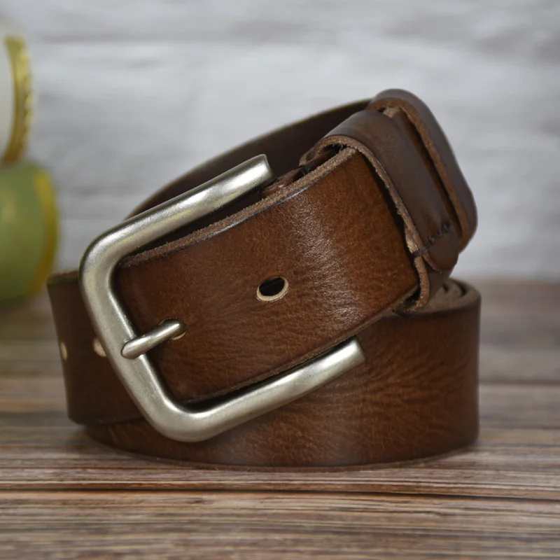 NEW luxury genuine leather belt men vintage pin buckle men's belt handmade jeans strap cowhide young army green color