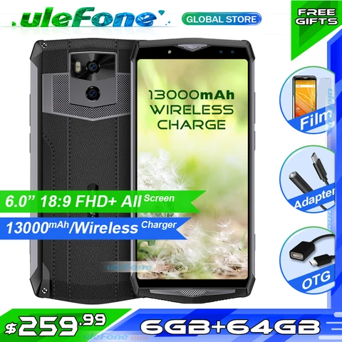 Ulefone Power 13000mAh Smartphone 6 0  FHD MTK6763 Octa Core Android 8 1 6GB 64GB 21MP Wireless charger Fingerprint Face