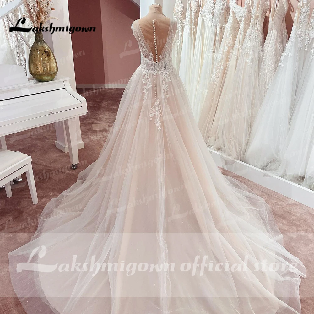 Elegant V-neck Wedding Dresses Lace Appliques Sleeveless Customized Boho Wedding Gowns Plus Size Bridal Dress Robe De Mariee 2