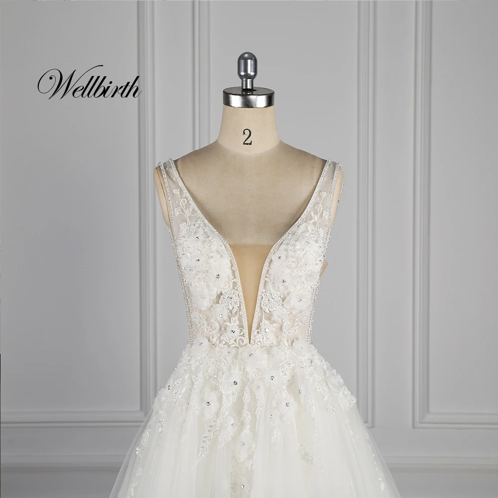 100% настоящая фотография Wellbirth Vestido de novia Милое Свадебное Платье трапециевидной