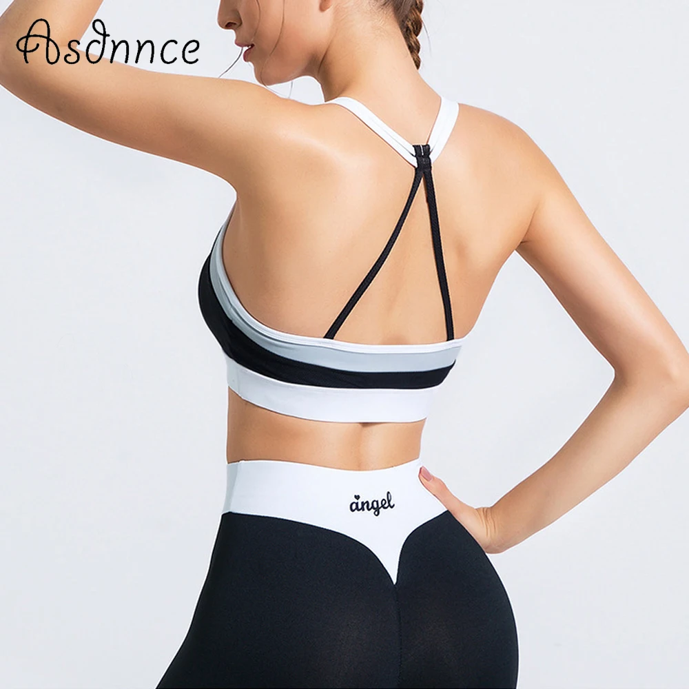 Женский спортивный бюстгальтер для йоги с комбинированным шоком персиковые