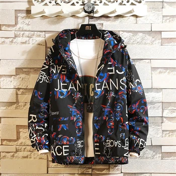 

Fashion Brand Spring Autumn Men Casual Streetwear Floral Hoodie Jacket Man Waterproof Clothes Mens Windbreaker Coat Male Outwear