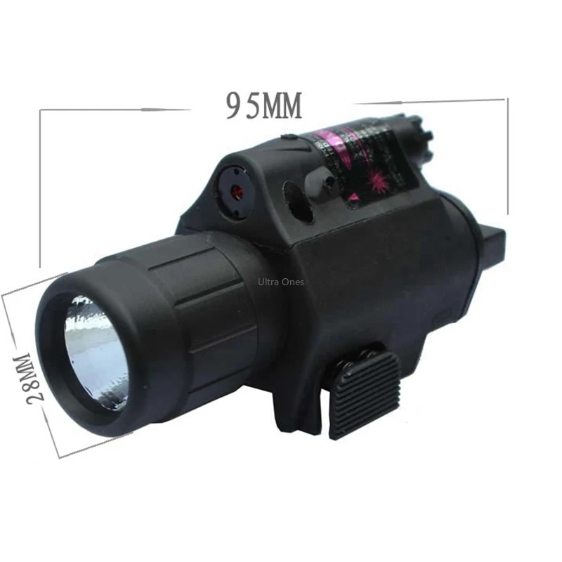 Tactical Hunting Cs LED Flashlight + Laser Sight for 20mm Rail Glock Beretta Airsoft Paintball Army Combat Pistol Gun Lights-3