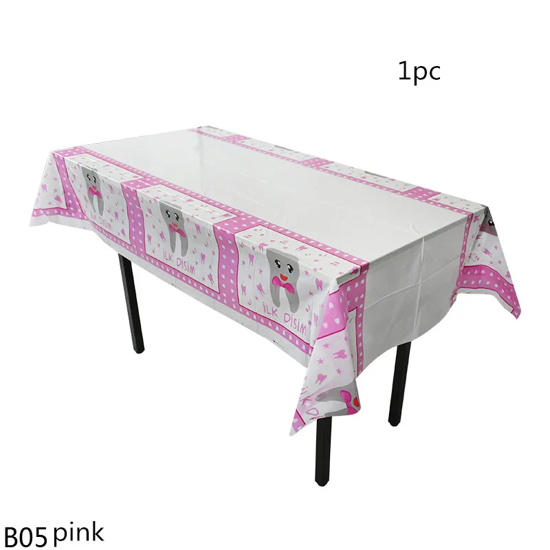 B05 pink Розовые синие одноразовые тарелки/чашки/скатерти/салфетки мультфильм зуб посуда детский душ день рождения посуда предметы снабжения 8 - Цвет: B05 pink