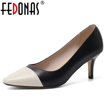 

FEDONAS Concise Pumps Women New Genuine Leather Spring Autumn Basic Office Shoes Woman High Heels Classic Shallow Pumps