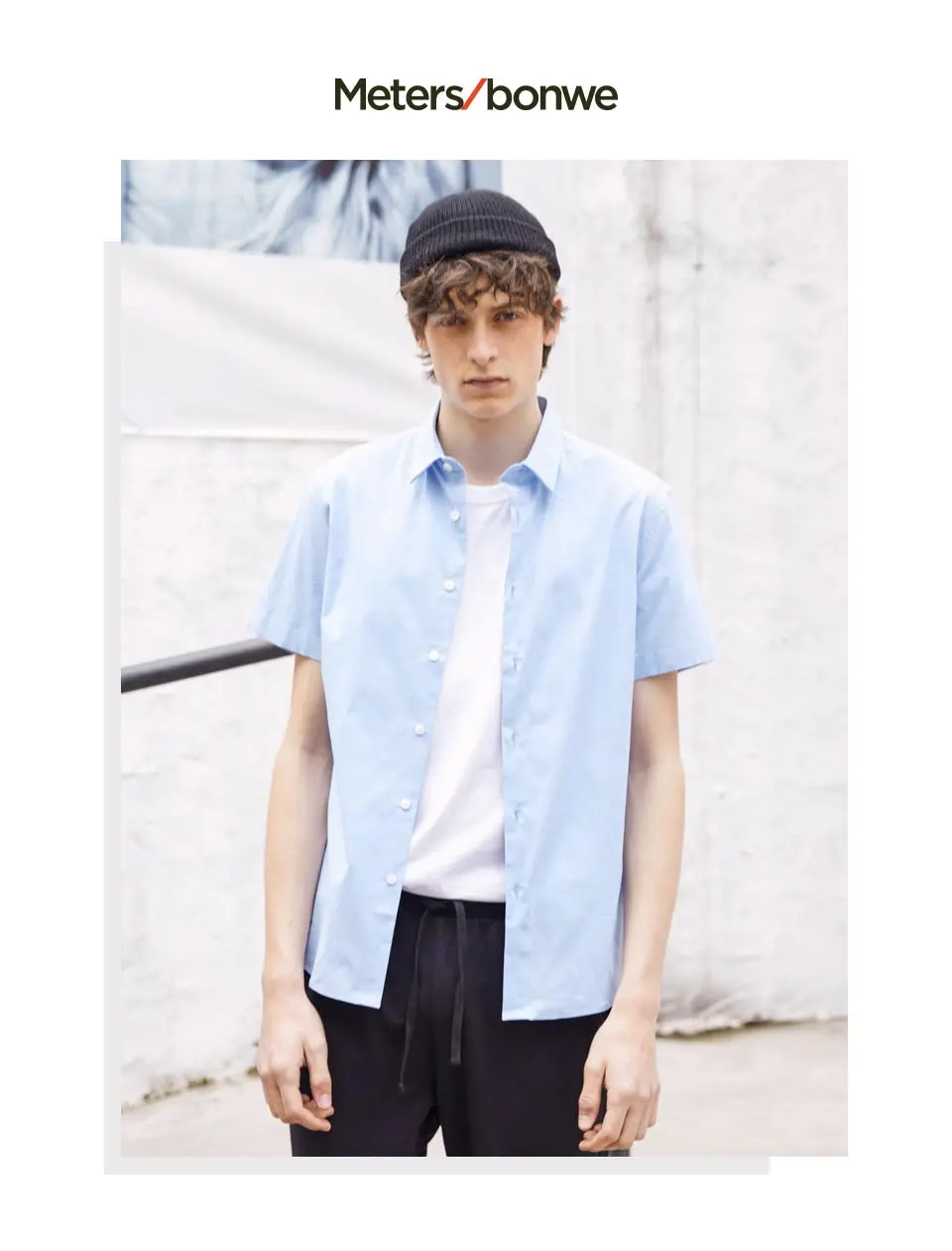 Metersbonwe Short Sleeve Shirt for Men New Summer Trend Solid Color Shirt Cool and breathable poplin shirt for handsome men