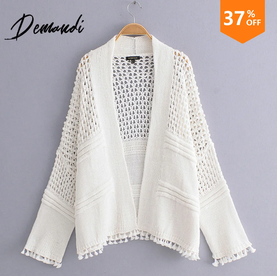 DEMANDI женский свитер пальто новый стиль Женская ленивая чистый цвет полая шитье с