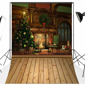 

Vintage Castle Christmas Tree Winter Fireplace Party Decor Backdrops Photo Background Studio Photography Props Photophone