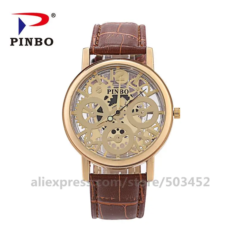 brown gold 100 шт./лот, Новое поступление, полые наручные часы для мужчин, Erkek Kol Saat, кожа дракона, большие три глаза,, часы для мужчин - Цвет: brown gold
