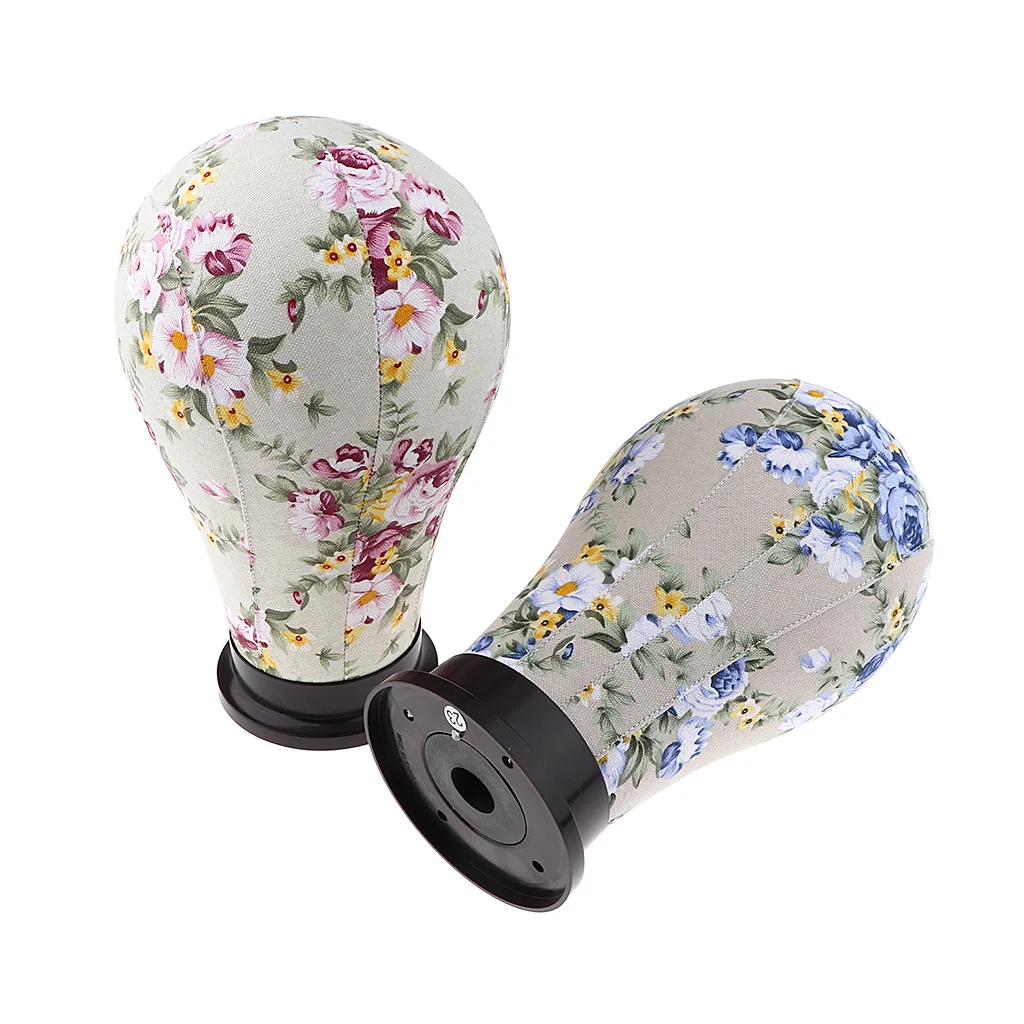 2Pcs Canvas Block Mannequin Head Model Wig Hair Display Stand Flower Style