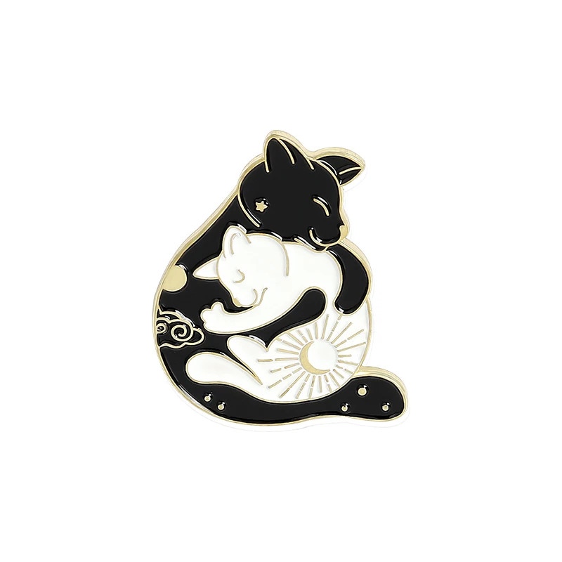 Yin y Yang gato esmalte broche gótico animal enchufe cachorro calavera joyería 