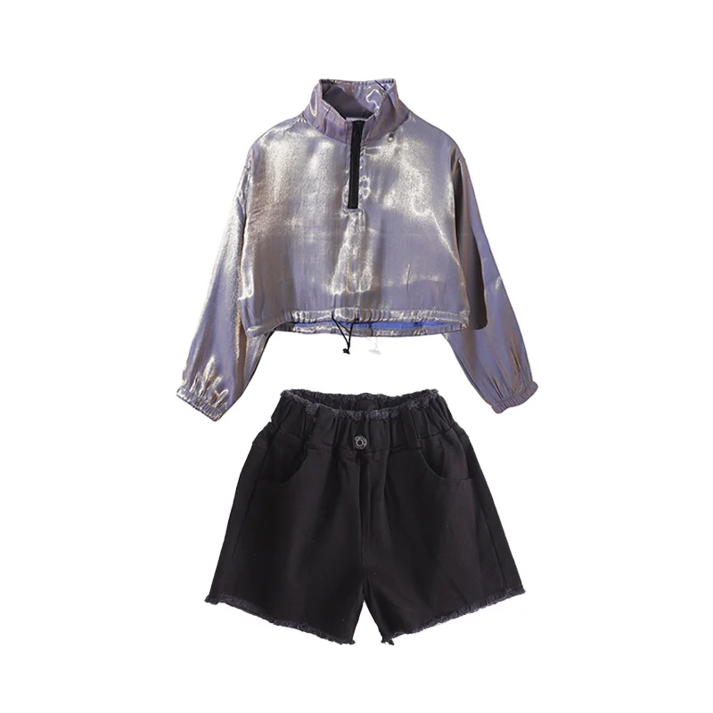 2Pcs Костюмы в стиле хип-хоп; Модный яркий топ для девочек; джазовая одежда для выступлений; праздничная одежда для сцены; детская современная одежда; DNV12193 - Цвет: 2Pcs