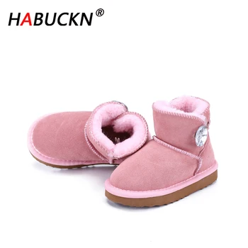

HABUCKN new Fashion Genuine Leather Snow Boots Boy and girl Warm Winter waterproof Shoes For children Beautiful cute kids boots