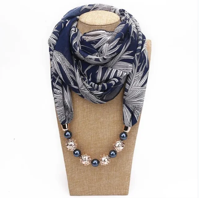 Multi-style Decorative Jewelry Necklace Resin Beads Pendant Scarf Women Foulard Femme Head Scarves Hijab Scarfs Mallzona