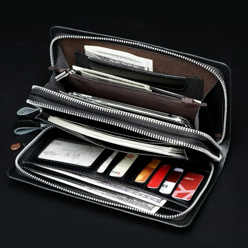 Men luxury Wallet Leather Clutch Bag boys wallet Business Double zipper Crocodile Pattern Wallet Coin Purse hombre billeteras