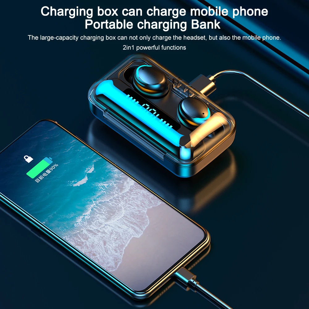 TWS wireless bluetooth headphones 5 0 Touch earphones With Mic LED Display sport Gaming Earbuds With Power Bank Headset