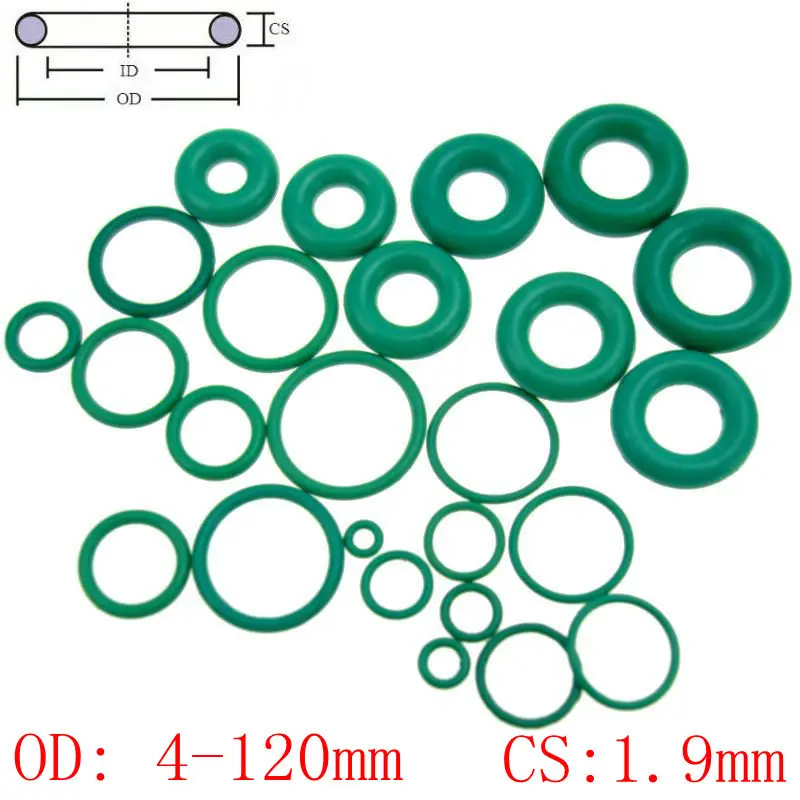 Green FKM Fluorine Rubber O-Ring Oil Sealing Ring 5 to 50mm OD x 1.5mm Wire Dia. 