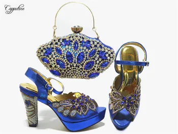 

Royal Blue Party Women High Heels Shoes Matching With Hand Bag Set GL1031 Height 10cm