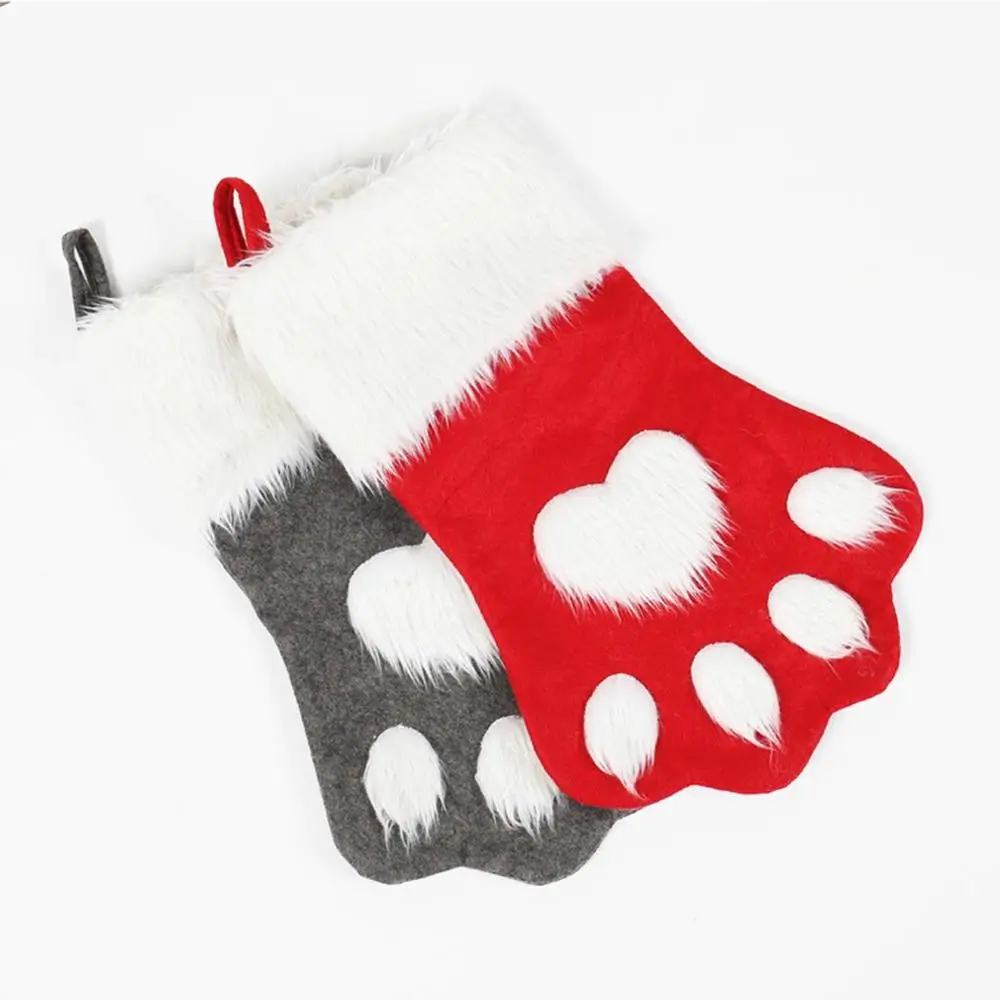 

Christmas Sock Christmas Tree Decorations Christmas Red Gray Long Hair Dog Claw Socks Gift Bag Holiday Atmosphere Fashion